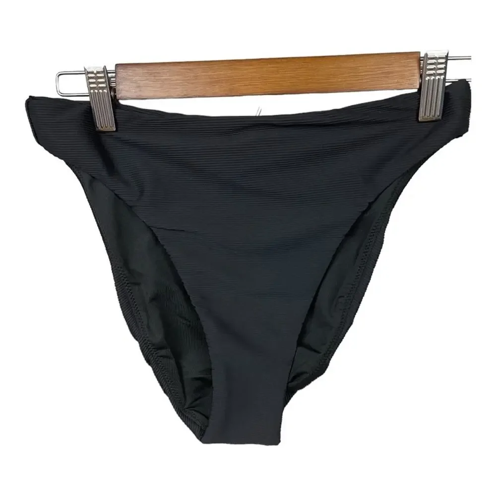 J.‎ Crew Ribbed High Rise Cheeky Bikini Bottom in Black Size Small NWT